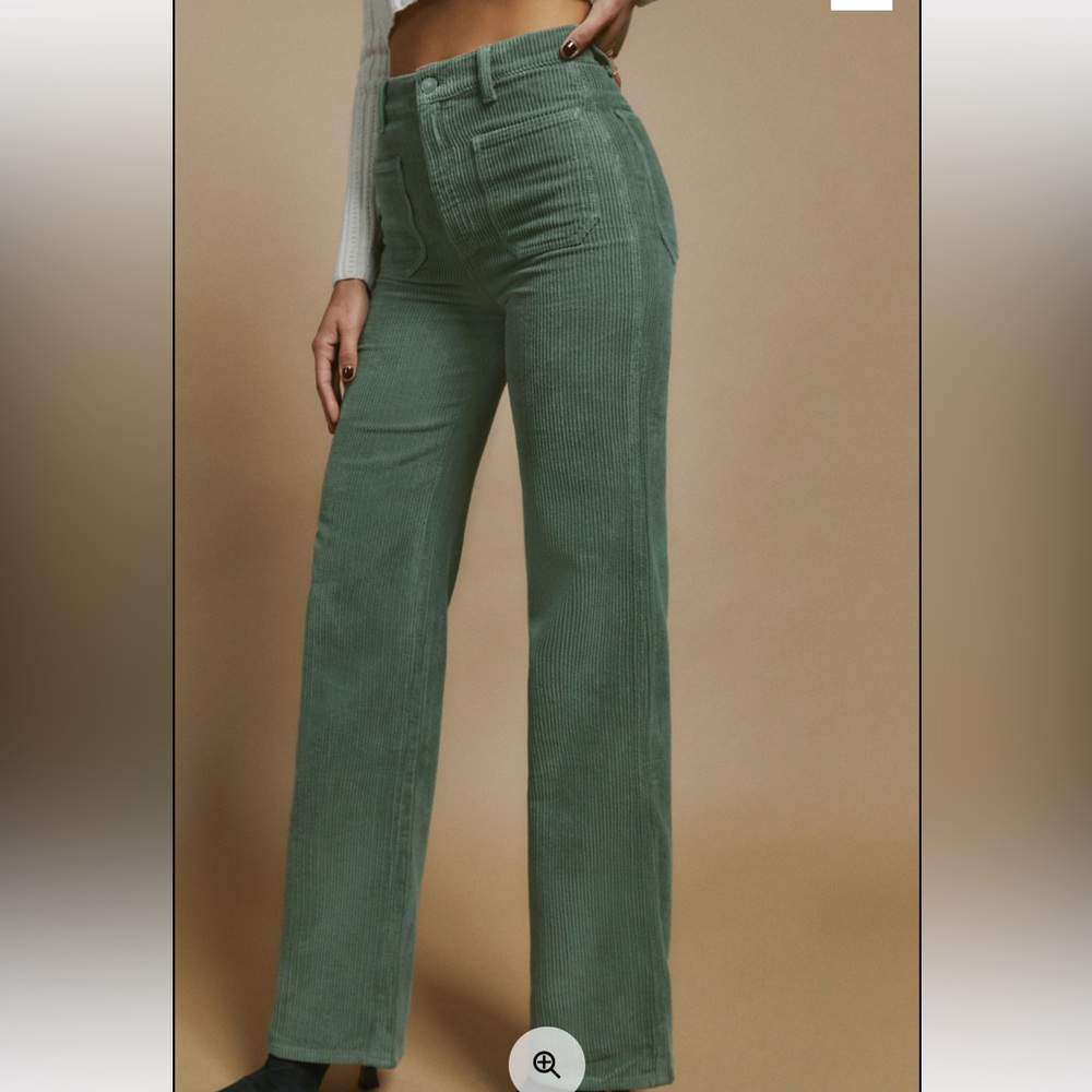 Reformation Alyssa High Rise Corduroy Pant in Moss. Size 25. Worn once.